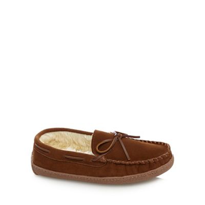 Tan suede moccasin slippers